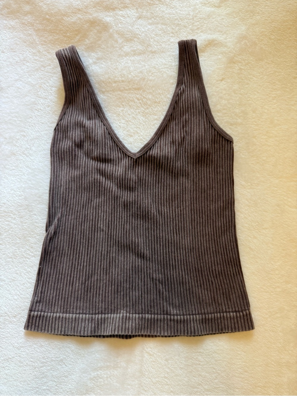 Aura Ribbed V-Neck Tank Top in Chocolate Brown